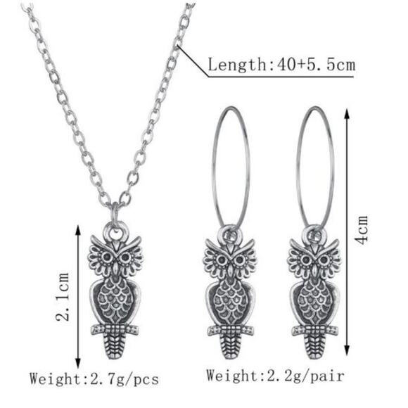 Owl 3 Piece Earring and Necklace Set - Picture 2 of 2